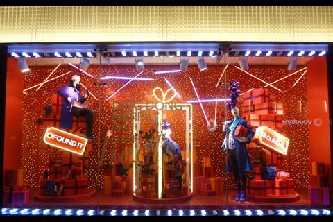 Debenhams Christmas windows promote the retailer's Found It campaign, encouraging shoppers to take selfies with their Debenhams gifts.